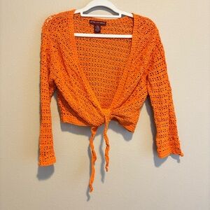 Vintage Y2K crochet orange wrap top